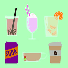 Juice Cocktail Boba Soda Drink Vector Design Illustration Set