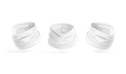 Blank white folded neck gaiter mockup, front and side view
