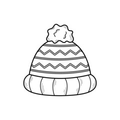 Hand drawn warm, cozy knitted hat. Doodle sketch style. Vector illustration isolated on white background.