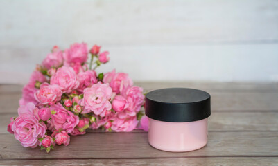Fototapeta na wymiar Natural Anti-Aging Cream Cosmetic Products with Bulgarian Rose