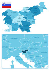 Slovenia - highly detailed blue map.