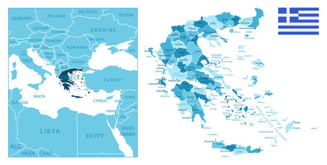 Greece - highly detailed blue map.