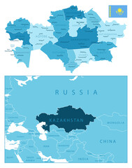 Kazakhstan - highly detailed blue map.