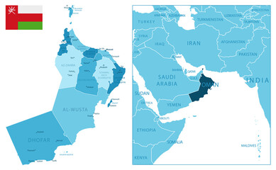 Oman - highly detailed blue map.
