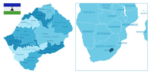 Lesotho - highly detailed blue map. - obrazy, fototapety, plakaty