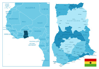 Ghana - highly detailed blue map.