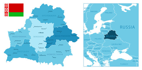 Belarus - highly detailed blue map.
