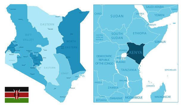 Kenya - highly detailed blue map.