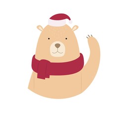 Cute bear in a hat and a scarf . Vector illustration for cards, invitations, stickers, t-shirts