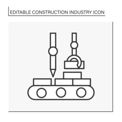 Brick production line icon.Manufacture of block for building walls, pavements. Elements in masonry construction. Construction industry concept. Isolated vector illustration. Editable stroke
