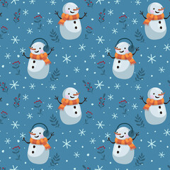 Seamless pattern with cute snowmen.