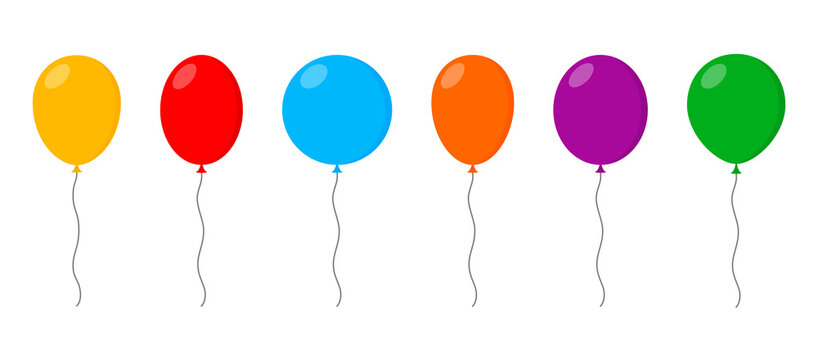 Balloons Set In Flat Cartoon Style. Colorful Balloons Isolated On White Background. Vector Illustration For Birthday Or Holiday