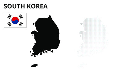 Map of south korea vector silhouette. South korea map dotted. South korea flag - obrazy, fototapety, plakaty