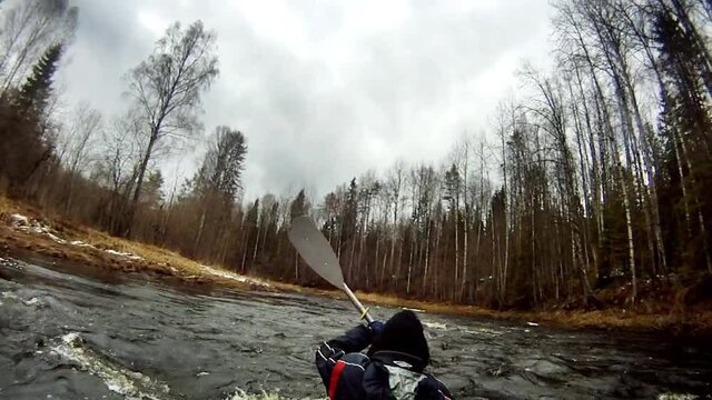rafting on a kayak in the winter  with sound