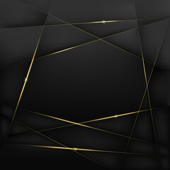 Dark mosaic polygonal background with golden lines, for cover design.