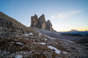 Tre Cime di Lavaredo in beautiful surroundings in the Dolomites in Italy, Europe (Drei Zinnen)