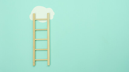 Top view wooden ladder with cloud same as step stair on  paper