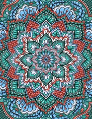 Colored mandala bohemian style ornament, psychedelic background, indian ornament, yoga backdrop