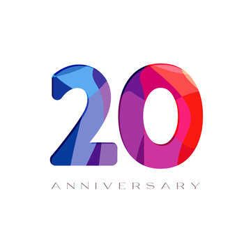 20th anniversary numbers. 20 years old logotype concept. Isolated abstract graphic design template. Creative bright 2 and 0 digits. Stained-glass digits. Up to 20% or -20% percent off discount idea.