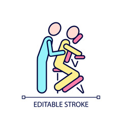 Chair massage RGB color icon. Perform treatment in seated position. Relaxing muscles in upper body. Stress relief techniques. Isolated vector illustration. Simple filled line drawing. Editable stroke
