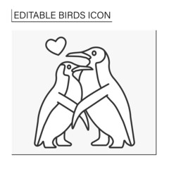  Penguins line icon. Love and family symbol. Devotion, unity, parental love, elegance, sociability, and adaptability for life. Birds concept. Isolated vector illustration. Editable stroke