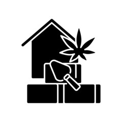 Hempcrete black glyph icon. Sustainable building material. Construction industry. Fibre-producing plant usage. Natural insulation option. Silhouette symbol on white space. Vector isolated illustration
