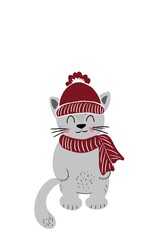 Cute winter cat, christmas cat, cat of new year, cat in hat icon rabbit
