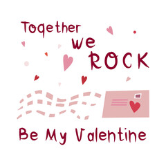 Happy Valentine vector illustration with lettering. Bright design for web, print, stickers, logo, template, etc. 