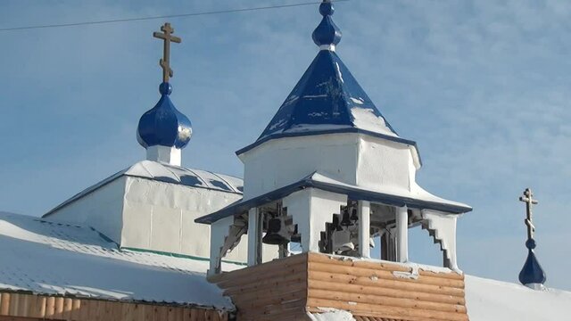 Chukotka, Russia. - 13 April 2013: Church on the way to the Anadyr airport and an abandoned village. Road through township Coal Mines to ghost town Gudym. Former secret military base in far north.