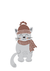 Cute winter cat, christmas cat, cat of new year, cat in hat icon rabbit