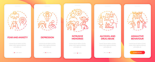 Victims of hateful speech onboarding mobile app page screen. Alcohol and drug abuse walkthrough 5 steps graphic instructions with concepts. UI, UX, GUI vector template with linear color illustrations