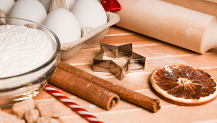 baking background with eggs,cinnamon,flours and other ingridinets for baking