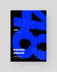 Obraz premium Abstract Placard, Poster, Flyer, Banner, Blank, Document Design. Minimal illustration on vertical A4 format. Chopped, cut, glitch, broken letters composition.