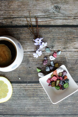 Healthy breakfast, salad, eggs and salmon