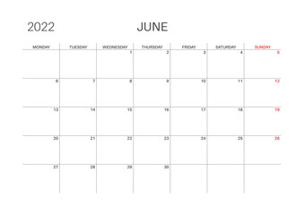 Calendar template for planners. Calendar 2022.