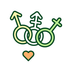 Gender equality RGB color icon. Androgynous people rights. Gender roles in modern society. Freedom of choice. Identifying sex identity. Isolated vector illustration. Simple filled line drawing