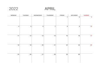 Calendar template for planners. Calendar 2022.