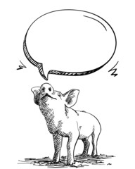 Sketch of pig sniffs speech bubble, Hand drawn vector illustration