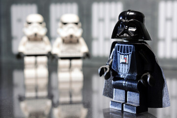 Fototapeta premium Lego Star Wars Darth Vader with Storm Troopers on Death Star