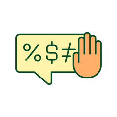 Obraz premium Regulating online hate speech RGB color icon. Sensitive and harassing content reporting. Blocking hateful comments on online platform. Isolated vector illustration. Simple filled line drawing