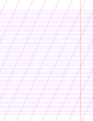 Graph paper. Printable lined grid paper with color horisontal, diagonal lines. Geometric pattern for school, oblique notebook. Realistic lined paper blank size Letter. Exercise page for calligraphy