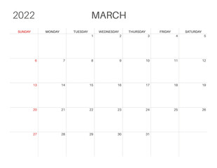 Calendar template for planners. Calendar 2022.