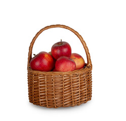 Red apples in a basket on a white background