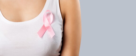 October Breast Cancer Awareness month, Woman with Pink Ribbon for supporting people