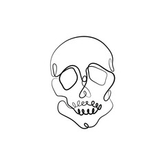 Skull abstract silhouette, continuous line drawing, small tattoo, scull print for clothes, t-shirt, emblem or logo design, greeting card, hand drawn vector illustration.