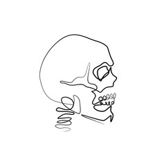 Skull abstract silhouette, continuous line drawing, small tattoo, print for clothes, t-shirt, emblem or logo design, greeting card, hand drawn vector illustration.