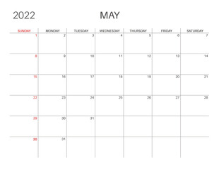 Calendar template for planners. Calendar 2022.