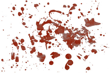 Dark burgundy bloody smudges on a white isolate. Stock illustration with red splashes. Scary killing effect for Halloween.