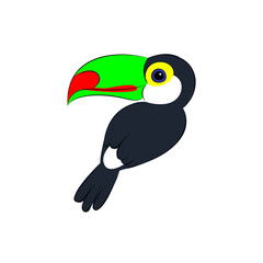 cute toucan illustration in flat style cartoon bright colors tropics wildlife for textile decoration isolated on white background. Vector illustration