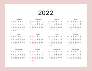 Calendar template for planners. Calendar 2022.
